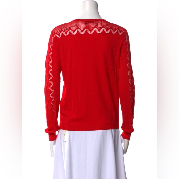 Sandro Paris Cardigan Red Cutout Accent Long Sleeve with Scoop Neck Size 1 Small - Picture 3 of 12